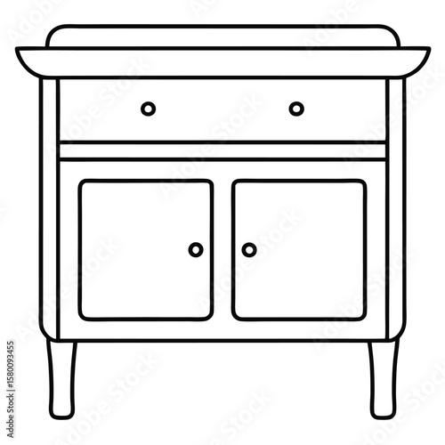 Illustration of a vanity table with round mirror isolated on white background