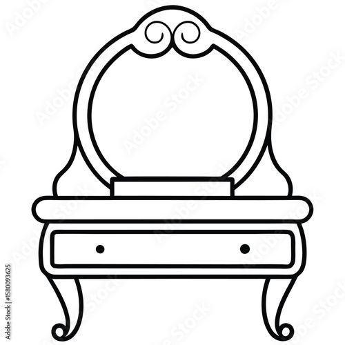 Illustration of a vanity table with round mirror isolated on white background