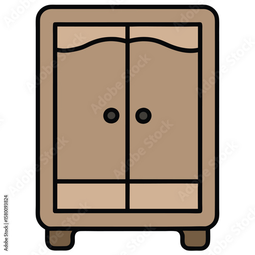 Wooden nightstand with three drawers isolated on transparent background