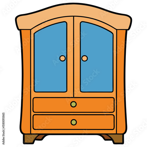 Wooden nightstand with three drawers isolated on transparent background