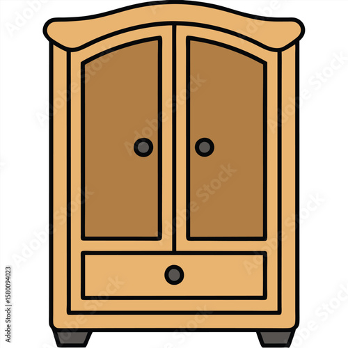 Wooden nightstand with three drawers isolated on transparent background