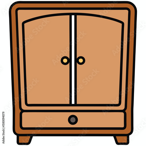 Wooden nightstand with three drawers isolated on transparent background