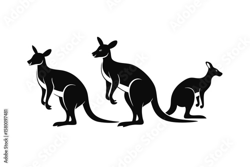 Silhouette Collection of Kangaroos in Various Poses