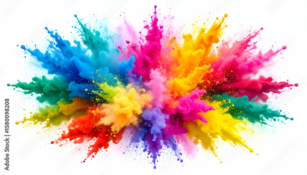 Fototapeta premium Vibrant Rainbow Powder Explosion on White Background