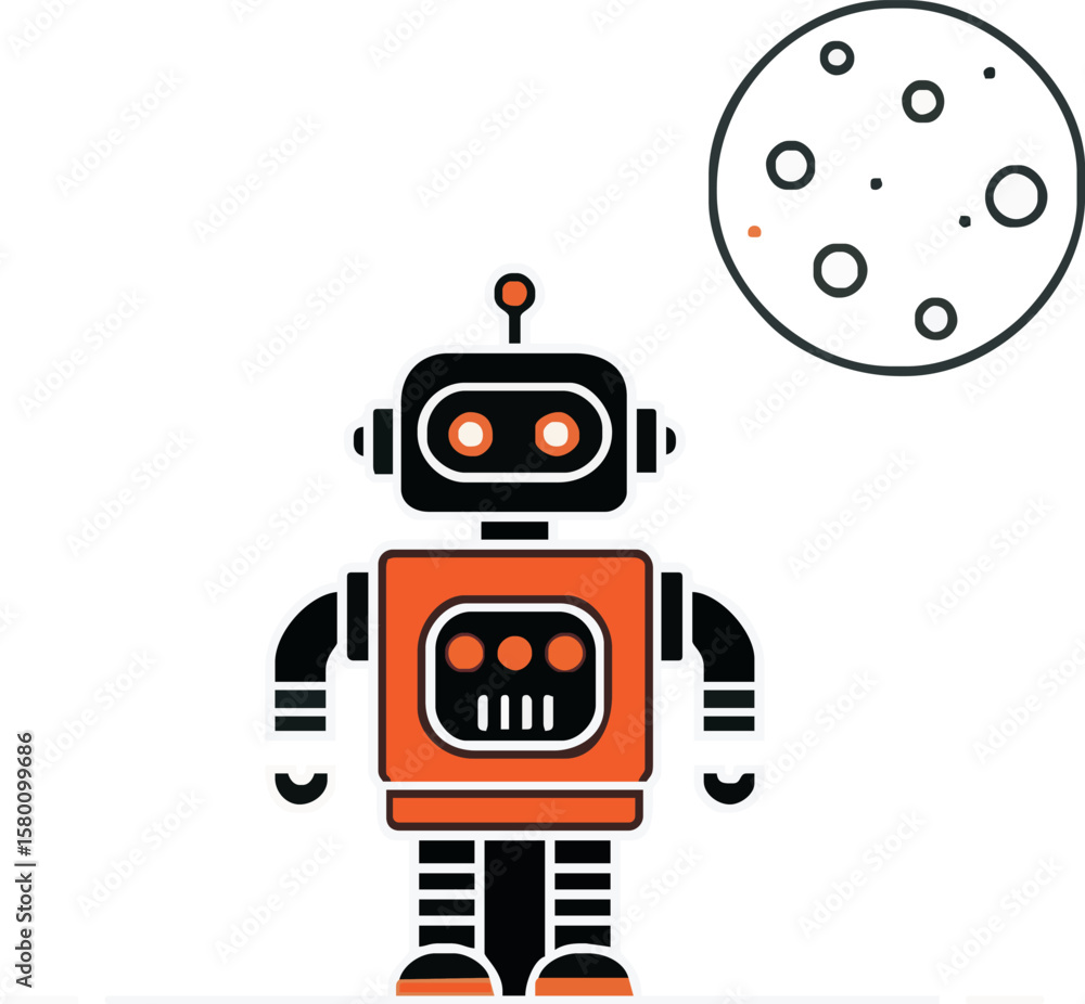 Graphic illustration of a futuristic robot bust with orange accents and black geometric details. Graphic illustration of a futuristic robot bust with orange accents and black geometric details.