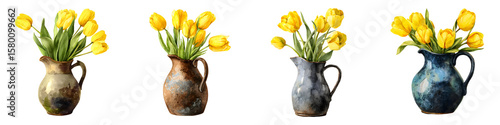 Wallpaper Mural Watercolor Yellow Tulips in Vases Collection Torontodigital.ca