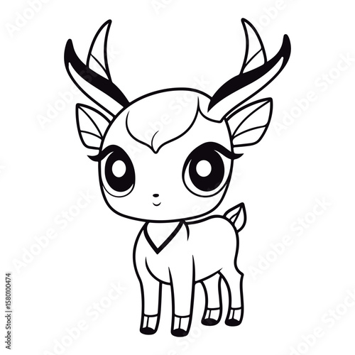 Coloring book for children baby Blackbuck Black and white vector illustration.