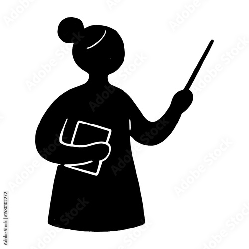 Silhouette teacher holding pointer vector