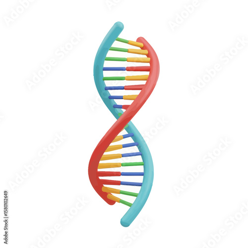 Colorful 3D Render of a DNA Double Helix Structure with Red, Blue, and Yellow Base Pairs
