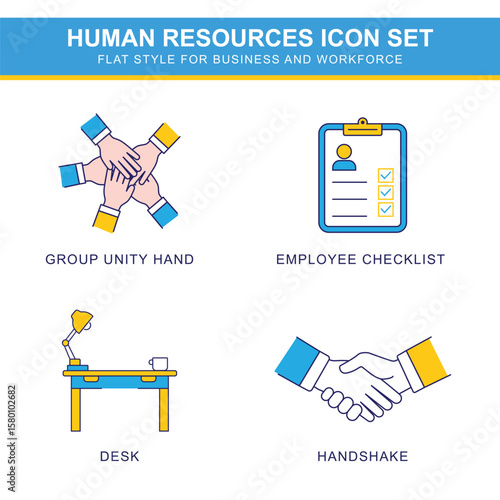 Human Resources Icon Set Flat Style for Business and Workforce