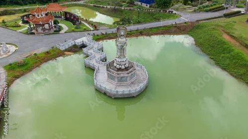 Aerial view of Kuan Yin statue God at Chinese Temple