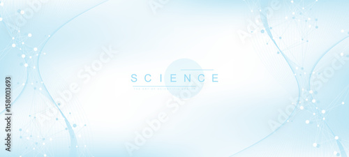Colorful molecules background with DNA helix, DNA strand, DNA Test. Molecule or atom, neurons. Abstract structure for science, healthcare or medical background, banner. Scientific vector illustration