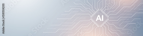 Motherboard technology circuit board texture design. Creative idea AI banner concept for internet technology. Digital motherboard concept for poster, cover, banner, header, web presentation template.