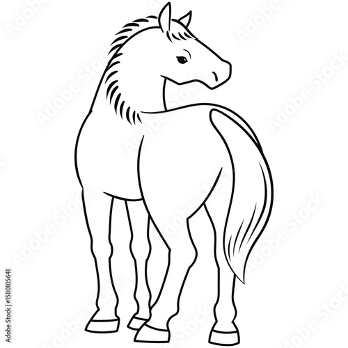 振り向く馬の線画ベクターイラスト