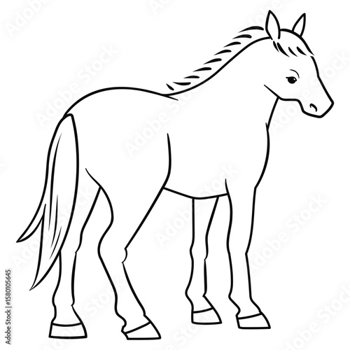 後ろから見た馬の線画ベクターイラスト