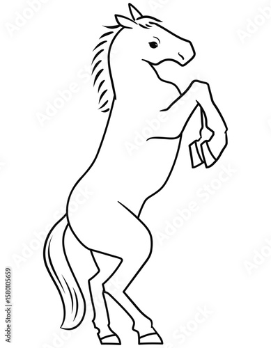 立ち上がる馬の線画ベクターイラスト