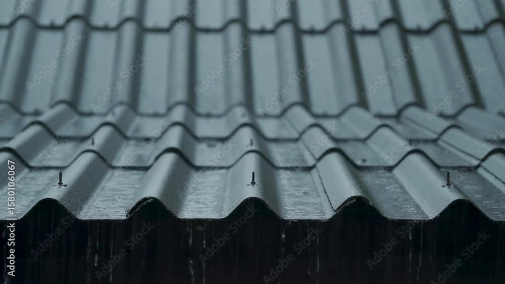 Video SLO MO Water Raindrop from moss roof of house with fog. Rain, Thunderstorm, House, Weather, Raining in motion. Slow motion. hd 4K 60 fps Video SLO MO Water Raindrop from moss roof of house with fog. Rain, Thunderstorm, House, Weather, Raining in motion. Slow motion. hd 4K 60 fps