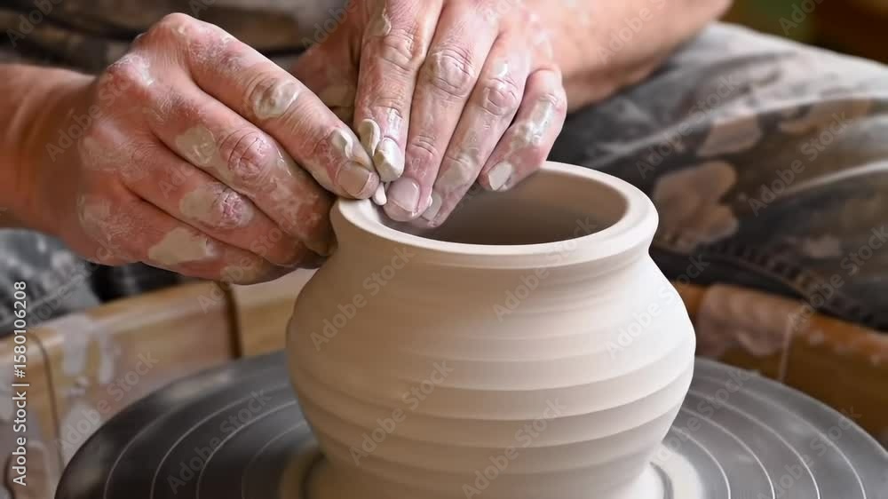 Close up hands shaping pottery bowl on pottery wheel hands craft pottery Close up hands shaping pottery bowl on pottery wheel hands craft pottery