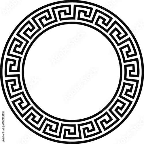Black and White Greek Key Pattern Circular Frame border