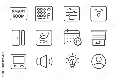 Smart room technology icons representing automation and control systems