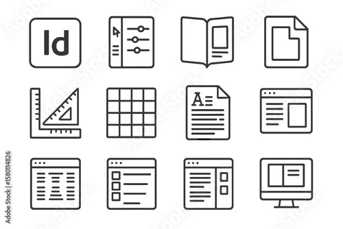 Gray icons of design and publishing tools on textured background