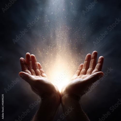 Hands cupped, light emanating