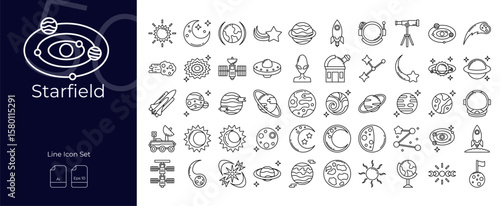 Starfield Line Editable Icons set. Vector illustration in modern thin line style of Starfield icons: starfield, star, planet, satellite, etc