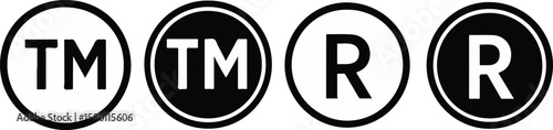 Set of registered trade mark icon symbol isolated on transparent background. TM symbol icon. R icon symbol. copyright icon
