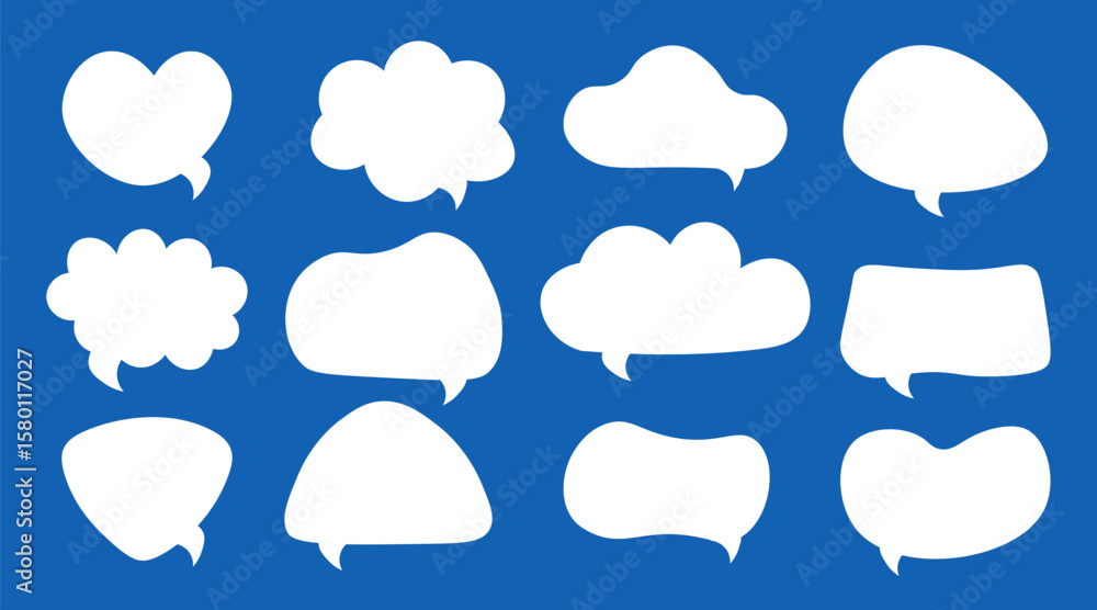 Set of empty cartoon speech bubbles in comic style isolated on white background perfect for messages chats quotes and communication design elements. Set of empty cartoon speech bubbles in comic style isolated on white background perfect for messages chats quotes and communication design elements.