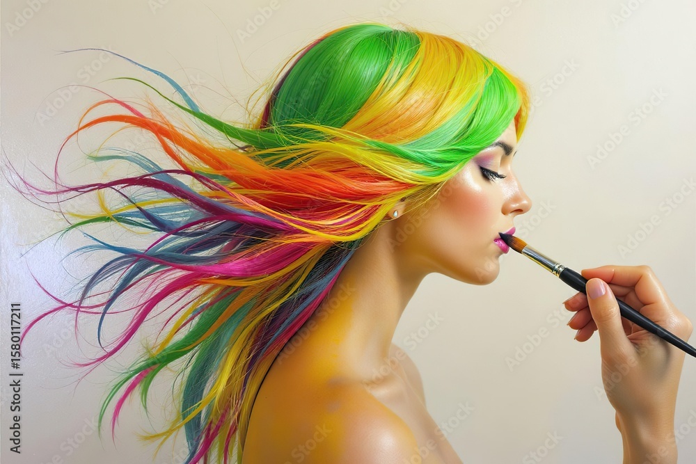 Obraz premium Vibrant hair, colorful makeup and artistic beauty concept.