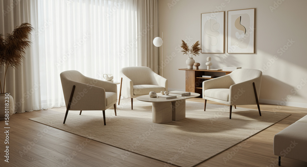 Fototapeta premium A serene living room with contemporary furniture and a calming aesthetic