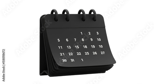 3D Calendar Black Render Appointment and Organizer Isolated
