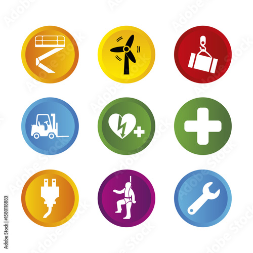  Set of colorful safety and industrial vector icons