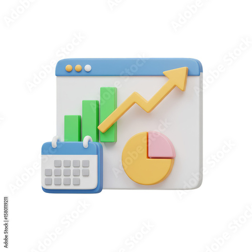 3D Data Graph Chart with Upward Arrow Calendar and Business Theme