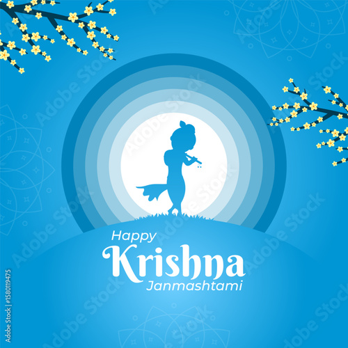 Vector illustration of Happy Krishna Janmashtami social media template