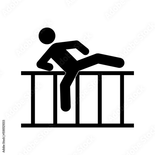 Climbing fence icon, Climb over barrier icon. Flat vector illustration design.