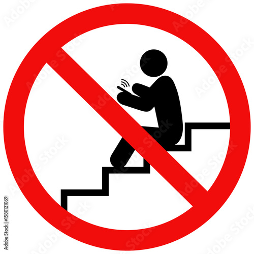 Phone using not allowed sign.prohibited to use cell phones on the staircase. Flat style vector illustration editable isolated design.