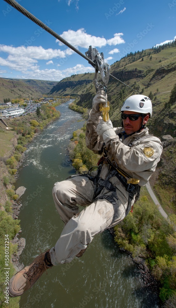 Naklejka premium Zipline Adventure Over River