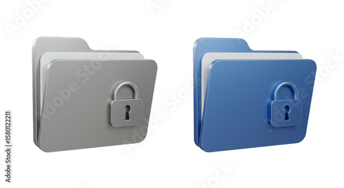 3d Icon Folder Padlock File Blue Silver Data Storage Security