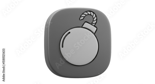 3D Gray Bomb Icon App Button Cartoon Danger Vector Illustration
