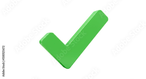 3D Green Check Mark Sign of Success on Transparent Background