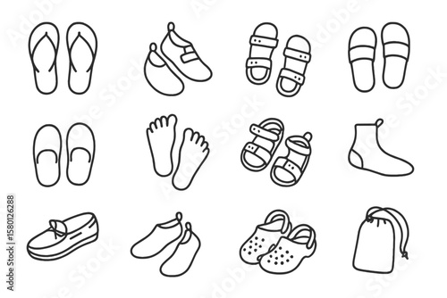 Collection of various footwear outlines on gradient background