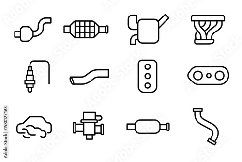 Black icons of automotive components on gray background