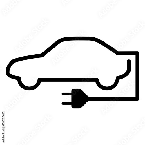 Logo coche eléctrico. Icono auto con líneas con cable y enchufe eléctrico 