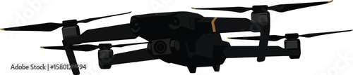 Modern Dark Quadcopter Drone: High-quality image of a sleek black drone with propellers, ideal for aerial photography, technology, and surveillance themes.