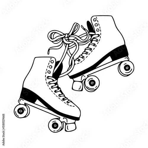 vintage roller skates hanging design artwork