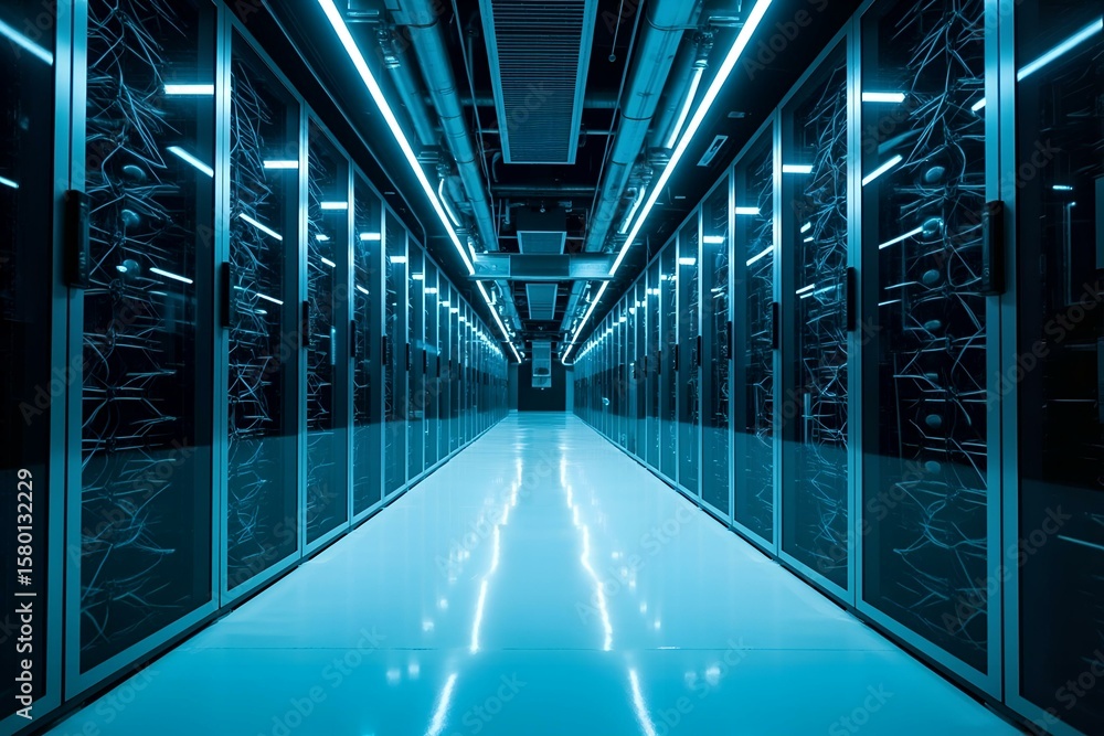 Fototapeta premium Operational Efficiency AI Data Center With Advanced Server Infrastructure