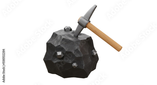 3D Mineral Illustration with Pickaxe Isolated Background