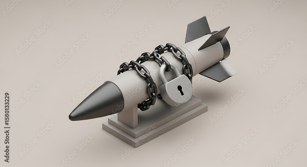 Naklejka premium Censored Weapon A Visual Metaphor of Nuclear Disarmament and Global Peace with Padlock Chain