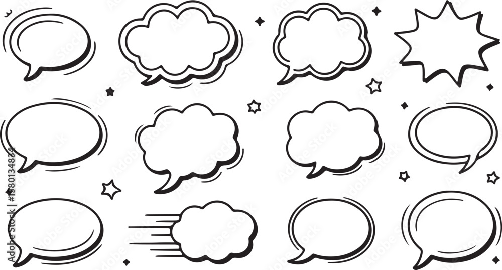 Fototapeta premium A hand-drawn speech bubble set for comic chat and communication illustrations